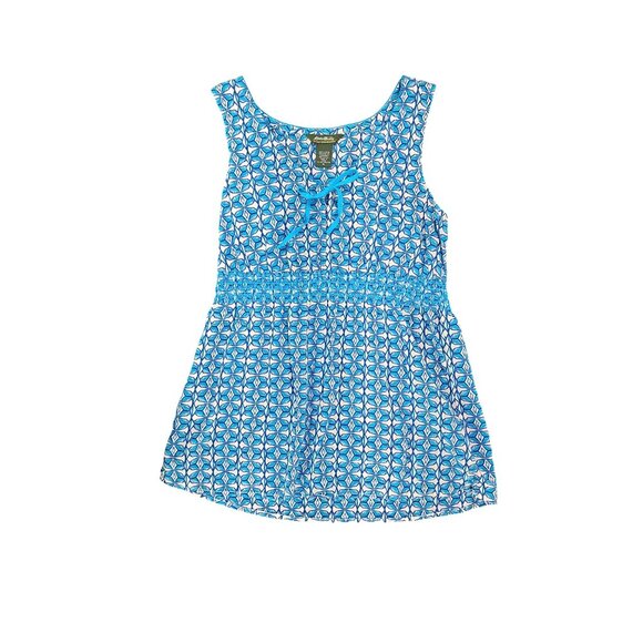 Eddie Bauer Blue Teal Geometric Sleeveless V Neck Blouse Top Women Size Medium - Picture 3 of 7